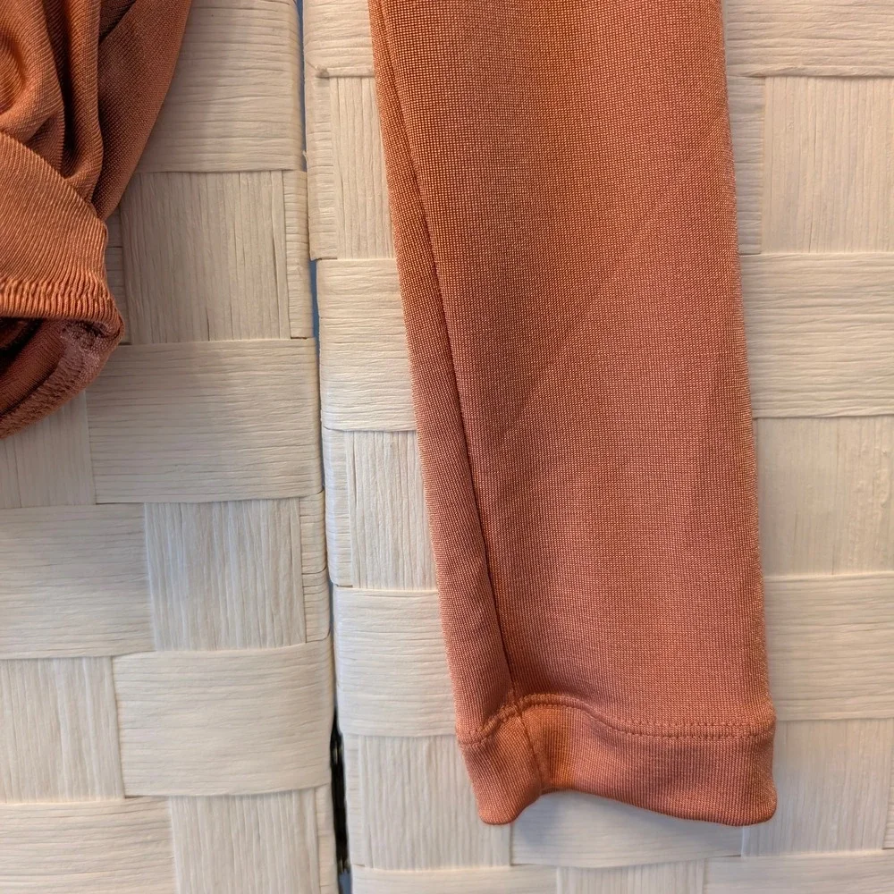 Free People Intimately Ginger Spice Deep V Long Sleeve Bodysuit OB1064738 NWT M‎